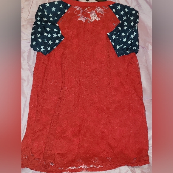 COTTEN BELLES BOUTIQUE BIBI RED WHITE AND BLUE LACE BLOUSE SIZE SMALL - Picture 2 of 3
